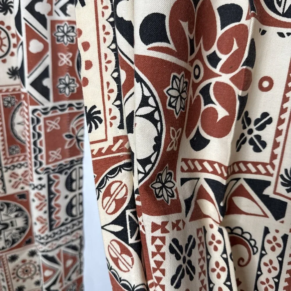 Vintage 1960s MCM Abstract Pleated Curtains Drapes Rust Black Mod Set 6